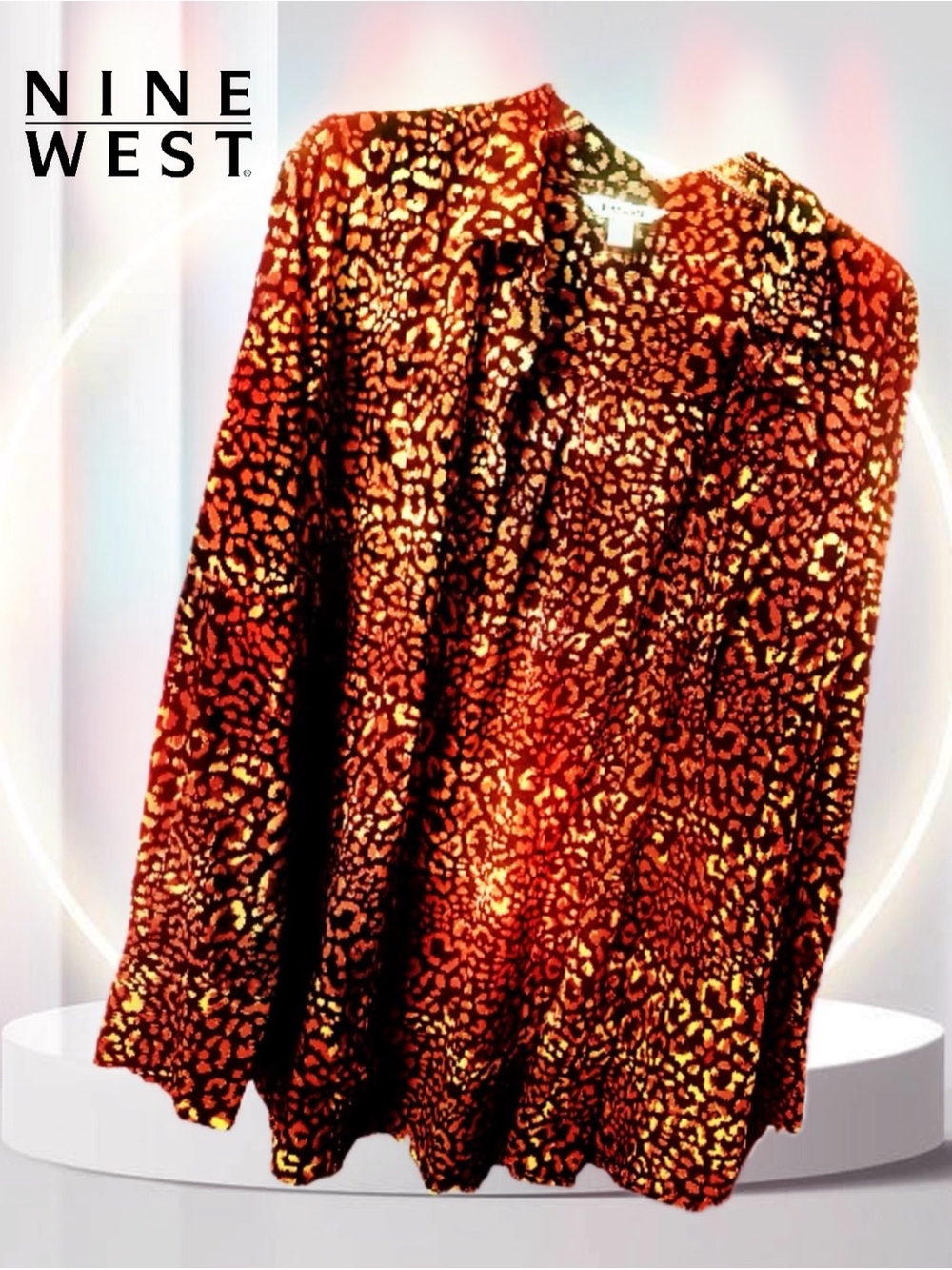 Nine West Leopard Print Button Down Blouse